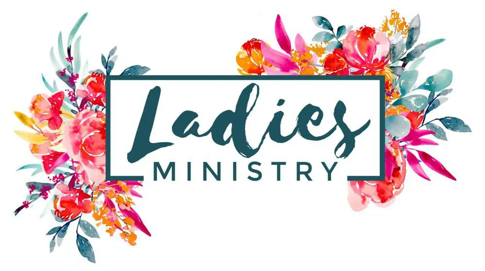 A ladies ministry logo with flowers around it.