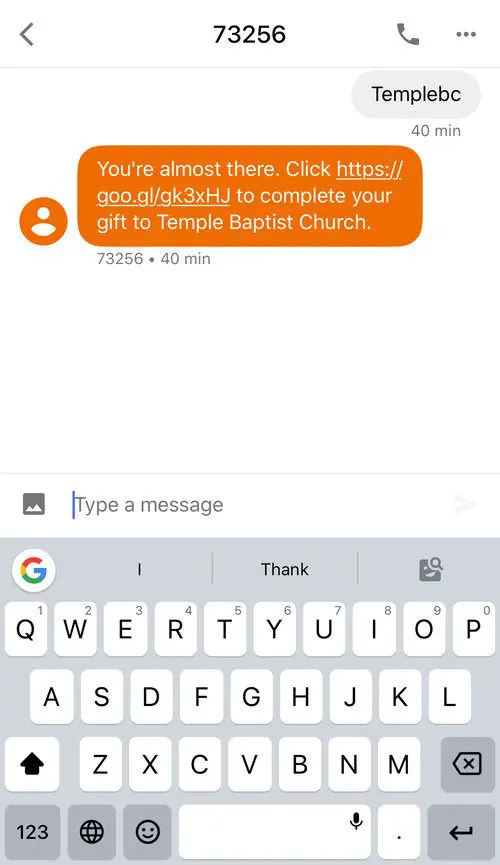 A text message with an orange background